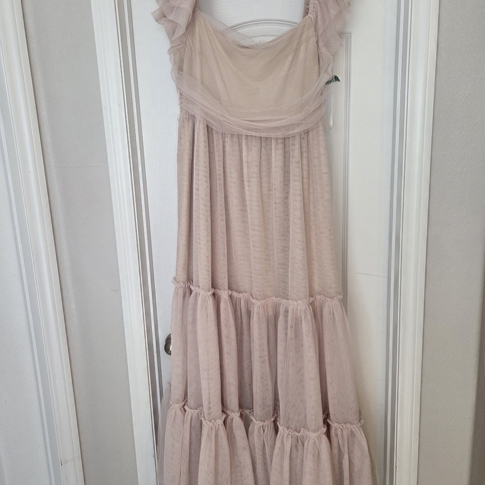 Worth Collective Full Length Bella Tiered Tulle Maxi Dress In Peach 2x - Picture 3 of 8